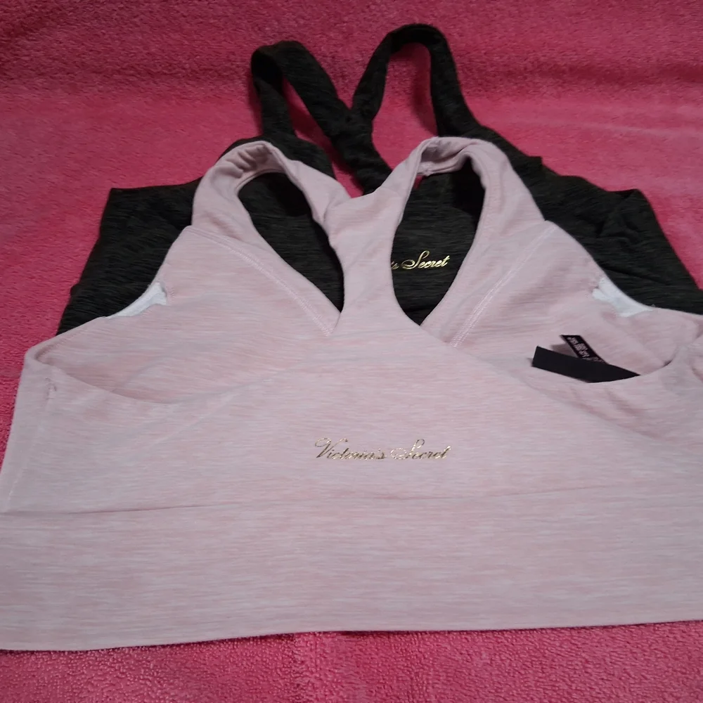 Victoria's Secret Women Sports Bra Pink and Gray Front Twist Set (2) L